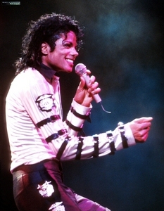 First I want him, no matter what hes wearing, pjs or a concert outfit, like that Bad concert outfit (below) that I love, and also the Dangerous tour outfit & the Come together video outfit. And the gloves and shoes and the Thriller jacket (I have a gray one kinda like it). And definitely the hat. I already have the red jeans, black jeans, & a piano note t-shirt, it reminded me of the one in Beat it so I bought it, & I have a shirt with his lovely face on it :D
<3