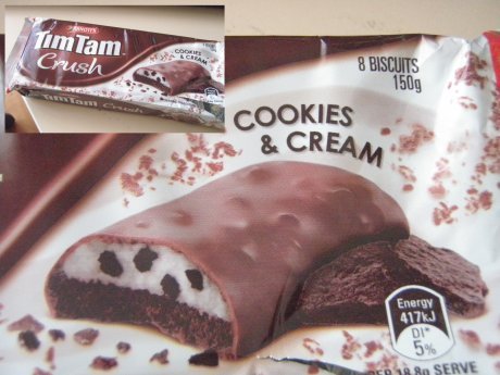  Tim Tams Cookies& Cream biscuits, I believe they are one of the greatest treats from Heaven...*drools*