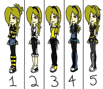  Character Name: Katie Username: Sonicluver101 Pic: あなた can chose one of the outfits. i dont care which one. i have to tally up the 投票 for the final choice. Just chose one xD" :]