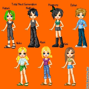  I'll enter! Seems cool! Names: Nathan Cameron and Harmony Cameron Children of: Gwen and Trent Relationship: Twins Nathhan Cameron: Nathan is a goth boy who really likes this girl named Katani (explained in my story). He enjoys 音楽 and dancing, but sometimes gets angry at his mom (also explained in my story). Harmony Cameron: Harmony is a quiet, shy girl who enjoys drawing. She has a crush on a boy named Dylan (see my story) and when around him, becomes the peppiest girl ever. Apperances: Nathan- Black hair with blue streak, black shirt, black pants, black shoes, black eyes. Harmony-Black hair, green eyes, green hairbow, green shirt, black skirt, black shoes. Ages: Both 16 (twins) Pic:(they are the 2nd and 3rd ones)