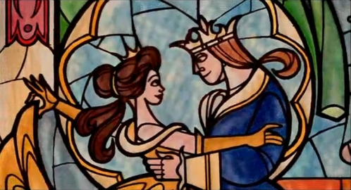  It really aggrivates me that people say that their marriage isn't shown in the movie. The very final scene with the stained-glass window is of both Belle and the Prince wearing royal crowns. Belle would ONLY be wearing a crown if she had married the prince so I think it goes without saying that she marries into royalty. But she doesn't spend any 더 많이 time as a peasant than 신데렐라 또는 Tiana and yet they're considered princesses.