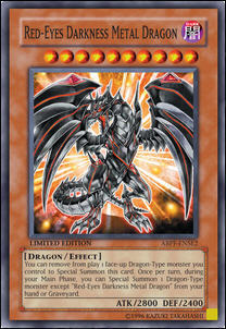  i saw ur domanda for a long time and i thought i didn't know any card, then i saw this card da accident and thought i could help. it's called red eyes darkness metal dragon i think it combines both red eyes darkness dragon and metal dragon