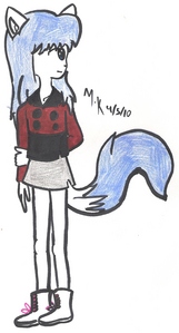  Alright, perhaps 당신 could do a story for my (most favorited,) character Atsuko? Name: Atsuko Mana Kenyoku Age: 11 Gender: Female Species: 여우 Nationality: Japanese (a little bit American, too.) Appearance: 색깔 (Hair, Skin, Fur, etc.): White fur, blue hair Eye Color: Blue Hair: Blue, long, a little bit curly, Short blue curled bangs Nose: Small, black Ears: Slightly big Tail: Long, fluffy with blue at the end Attire: Long sleeved, sort of sweater-like 셔츠 that's Red on the 상단, 맨 위로 part and black on the bottom. Grey 치마 that's above the knees, White 테니스 shoes with red laces. Personality: She's very sweet and loving, but can also be quite vengeful If 당신 hurt someone close to her. She's quiet, and sometimes even shy. She never fights anyone unless she knows their evil. She's very honorable and loyal like a Samurai. Resident Info: Birthplace: Osaka, 일본 Current Residence: Lives with adoptive Father, known as Shadow the Hedgehog Job/Occupation: None Relations: Friends: Miles "Tails" Prower, Rouge the Bat, Shadow the Hedgehog Family: Izumi Kenyoku (Mother,) Makoto Kenyoku (Real Father,) Masahiko Kenyoku (Older Brother) Boyfriend: Miles "Tails Prower (?) Other Info: 디저트 of Choice: 초콜릿 chip cake with Oreo 쿠키 Beverage of Choice: 담홍색, 핑크 레몬 에이드, 레모네이드 가장 좋아하는 Colors: Red, pink, Purple, green Hobbies and Talents: Drawing, Singing, sleeping, walking Items and Weapons: Katana
