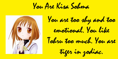  im kisa sohma no surprise there i mean i am extremely shy and emotional in real life and i also became shy cause i was picked on a lot also cause of my race religion.and im also quit emotional and i cry easily like wow how do they know?