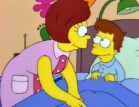 Homer saw his mother when she visited in "Mother Simpson", and she came back a few times since, but her character died in her last appearance a few years ago.  Still, a great character and great performances by Glenn Close!
http://www.myteespot.com
