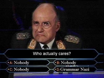  I think a grammar nazi would be your enemy, but then again , who cares about internet-grammar?