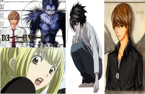  boy: l or Light/Kira or Ryuk. Girl: Misa or Rem. Anime: Deathnote.