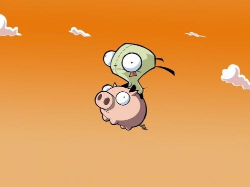  can u draw this picture? but ETIR would replace the piggy and Stickly would replace GIR. (doesn't hav 2 be colored.)