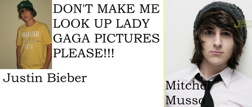  Justin Bieber, Lady Gaga(I'm not gonna look up pictures of her, who knows what sick stuff can come up, and Mitchel Musso!