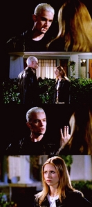 there are so many funny moments with spike but my favorite one is when buffy finds spike outside her house and she asks him to tell her what he was doing outside in 5 words or less. and spike is all like Out For A Walk... Bitch! lol that was so funny.