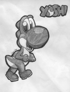  I love Yoshi too! :D I saw this on Google, and I like the glowy text and the sparkles. And I drew a Yoshi picture with grayscale felt tips. I hope u like it! :D