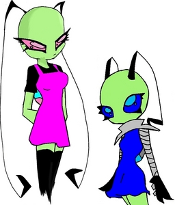  My ikon is the face of May, my Invader Zim fancharacter. Invadercynder made this for me. I'm the one in the blue my friend, invaderlin123, is the one in the pink.