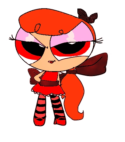 could you plz make me one? I'm good but I like other peoples drawings.

1.hair:wavy,long,orange, in a ponytail with a big red bow in it.

2. eycolor: red, red lipstick, eye lashes at the end 

3. Red dress with a big black bow instead of just a stripe. The stockings are black and pink.

4. like the powerpuff girls but red.

5. NA

6. ppg

here's a pic to give you an idea, the bows are black even though in this pic there red.