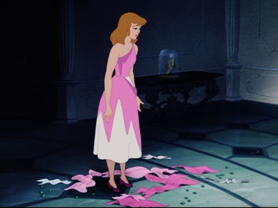  9.Cinderella's dress being ripped to shreads par her two wicked ugly step-sisters a beautiful dress made par her Friends to make her dreams come true but then her step-family shatter her dreams but she got an even plus beautiful dress