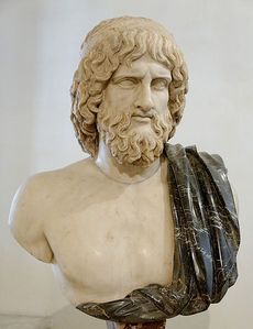  Bust of Hades. Marble, Roman copy after a Greek original from the 5th century BCE; the black mantle is a modern addition.
