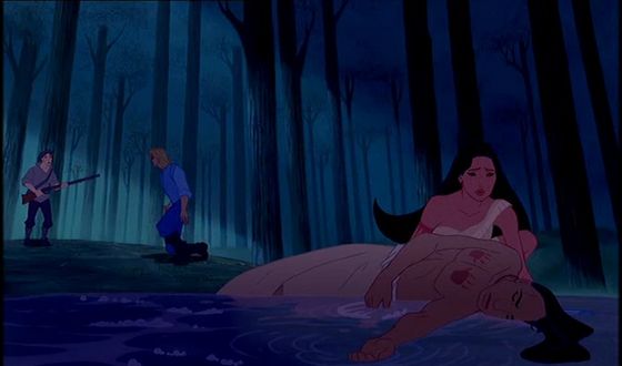 "This scene is kind of sad, because Kocoum didn't deserve to die. He thought John Smith was hurting Pocahontas, so he thought he was helping."- madisonsavanna