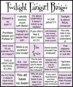 OMG FANGIRL BINGO!!!!!
(everytime a fangirl attacks you, cross off the arguments they use! XD)