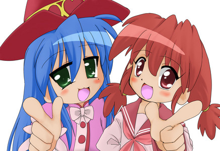 Sorry i not meet picture your said.but i have this crossover.Fine in school uniform with Konata.
I wa