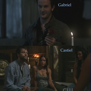 Dean's jacket all the way!!!

Gabriel's idea of romance - flower, candlelight and champagne
or
Castie