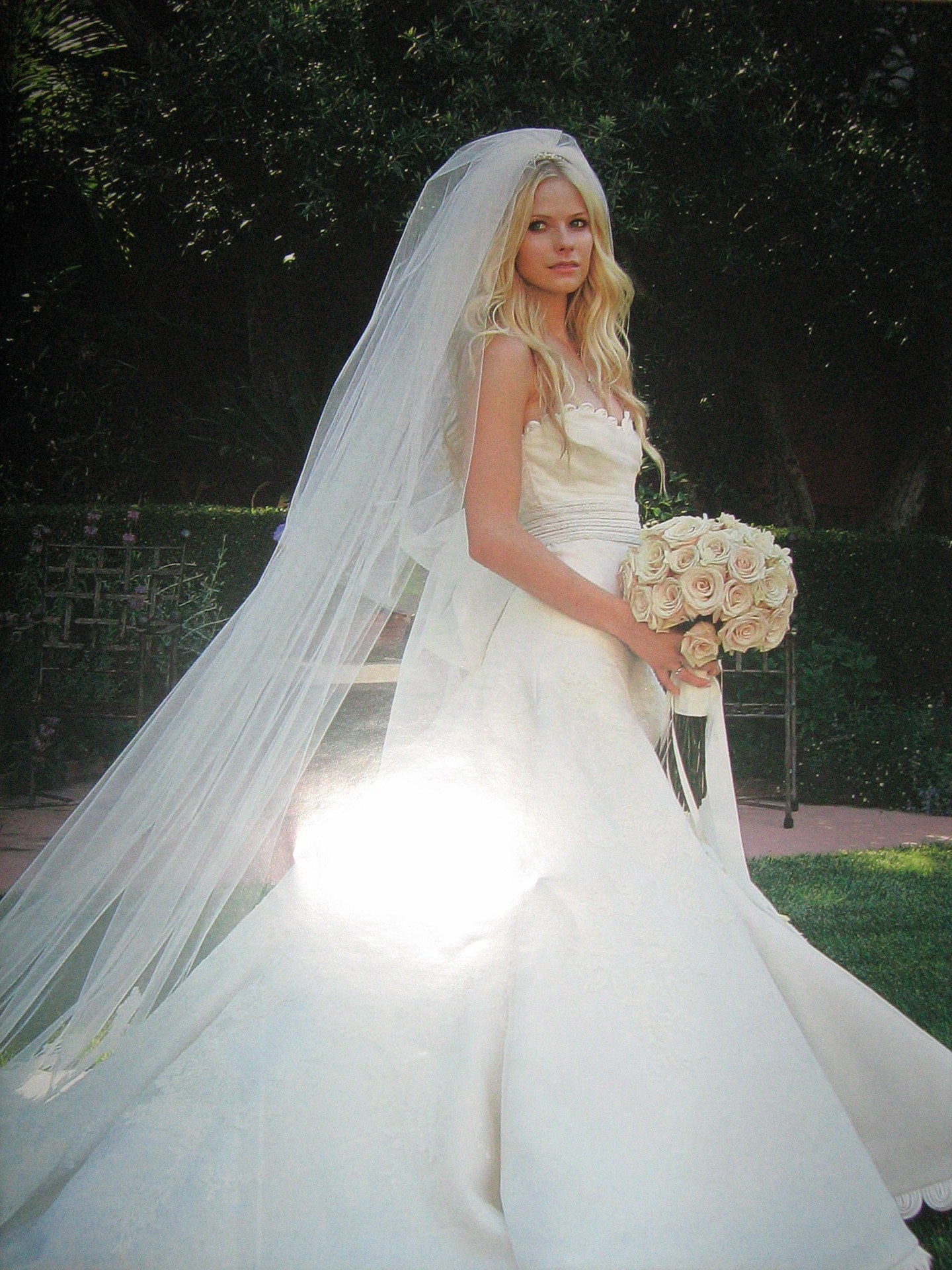 In her wedding dress