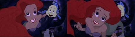 Although Ariel is very beautiful, I always thought she looked really weird here. Her eyes and forehea