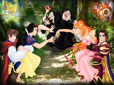 OMG..something went wrong with Snow White and Giselle...thier princes are saying to stop fighting but