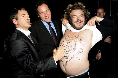  Robert Downey Jr, Jon Favreau and Jack Black at 2008 엠티비 Movie Awards