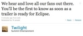 Summit tweets about Eclipse trailer - twilight-series photo