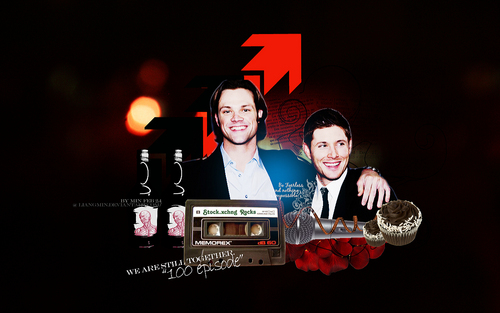  Jensen and Jared at the 100th episode party kertas dinding