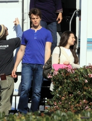 Lea and Johnathon Groff on Set of Glee (Feb 10)