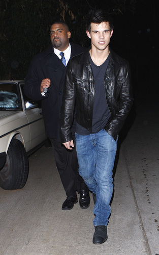 Taylor leaving the Grammy Awards house party in Beverly Hills (January 31).