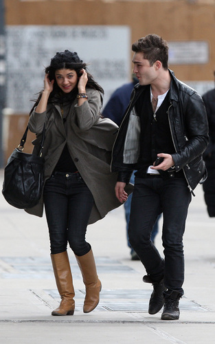  Jessica Szohr and Ed Westwick leaving Blake Lively’s NYC apartment