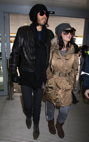  Katy Perry and Russell Brand at Heathrow Airport (March 3)