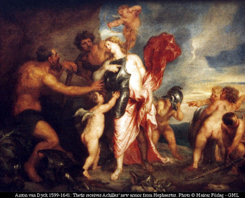 Hephaestus gives Thetis the new armour of Achilles
