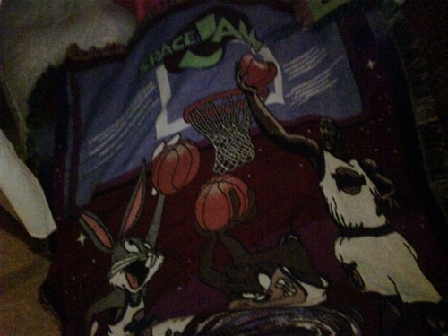 "My old space jam throw blanket. Gonna take it on tour!"