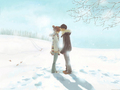 kiss in the snow - anime wallpaper