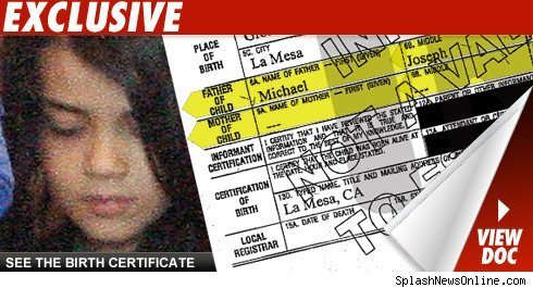 Blanket #39 s birth certificate Prince Michael Jackson Photo (14105465