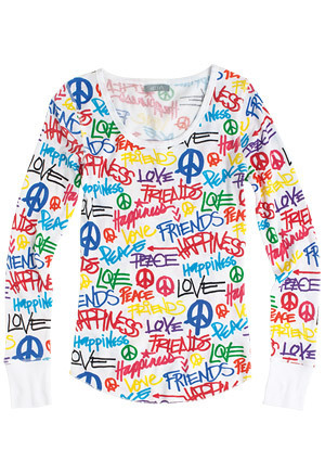  Gianna Graphic Graffiti Long-Sleeved Scoop Thermal superiore, in alto
