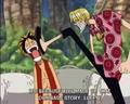 monkey-d-luffy - Sanji Kicking Luffy screencap