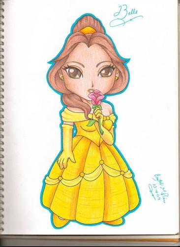Chibi Princess Belle on Notebook Paper