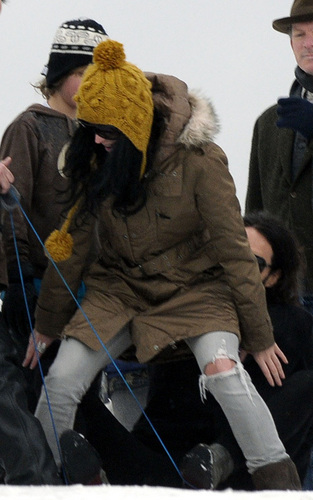 Russell and Katy sledging in London