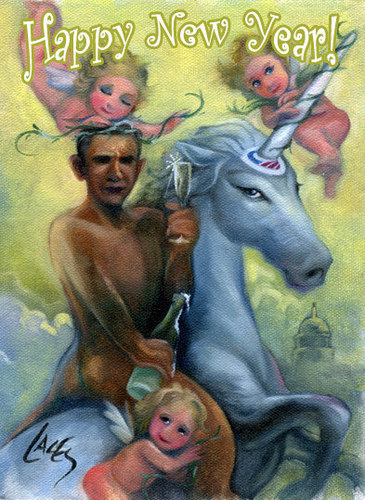  Happy New 년 from Obama and the Unicorn