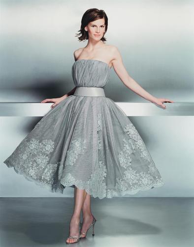 Hilary Swank in a Gray Party Dress [Photo Shoot]