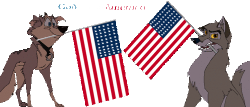  balto and estrela holding the american flag