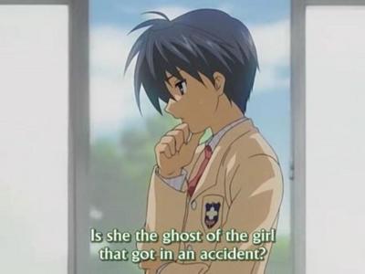 At first who does tomoya think is the ghost girl at school?