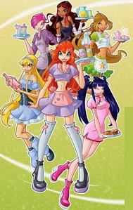  In this picture all the winxclub girls are waitress but whitch of them is a real waitress in winxclub comics?
