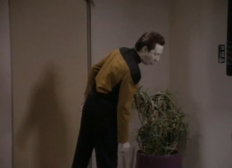  In what episode did Data spit on a potted plant?