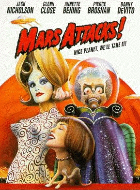  The film you're referring to is Mars Attacks! with Jack Nicholson and Glenn Close made in 1996. The paloma is released por someone in the crowd as the spaceship lands, as a sign of peace but the martians mistake this act for hostility. Great movie,by the way!