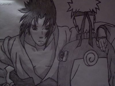 I dnt have sasuke and naruto kissing or hugging but i do have a drawing i did with both of them in it