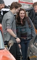 Robert and Kristen behind the scenes of New Moon - robert-pattinson-and-kristen-stewart photo
